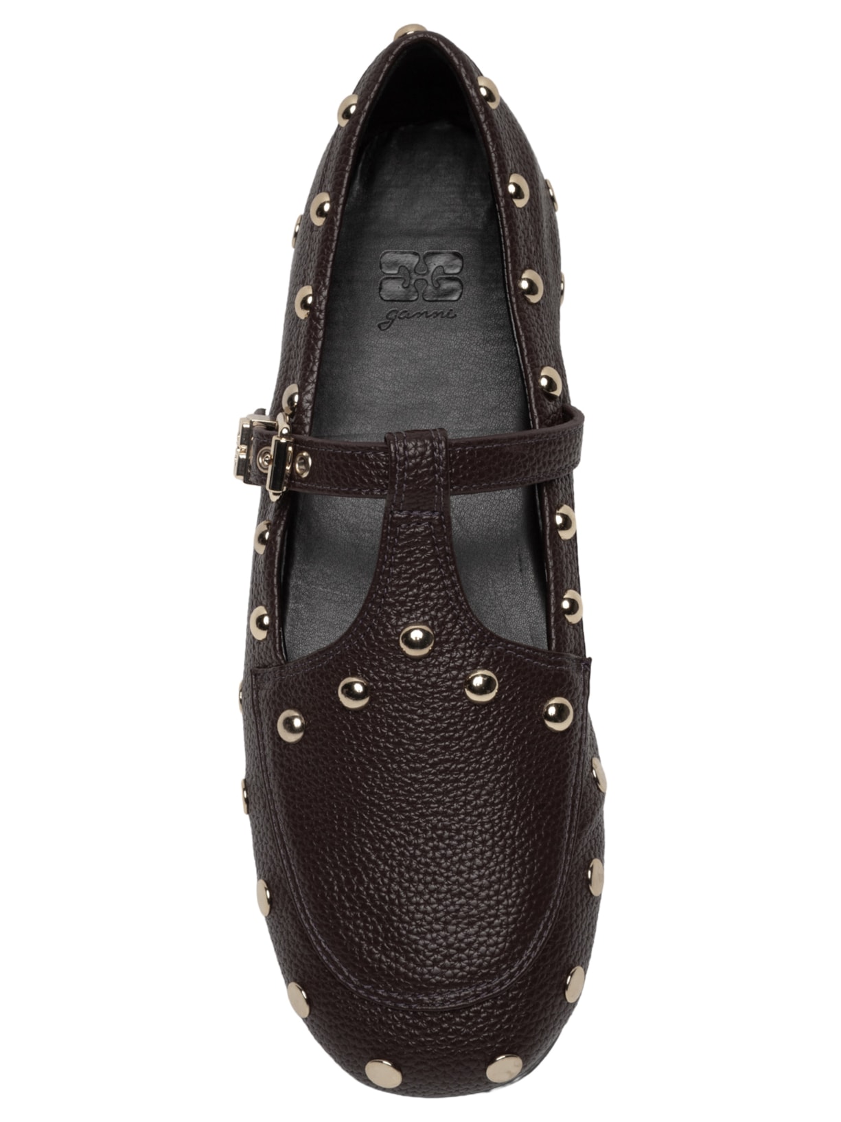 Sapato Feminino Mary Jenny Studs Grained Marrom Ganni