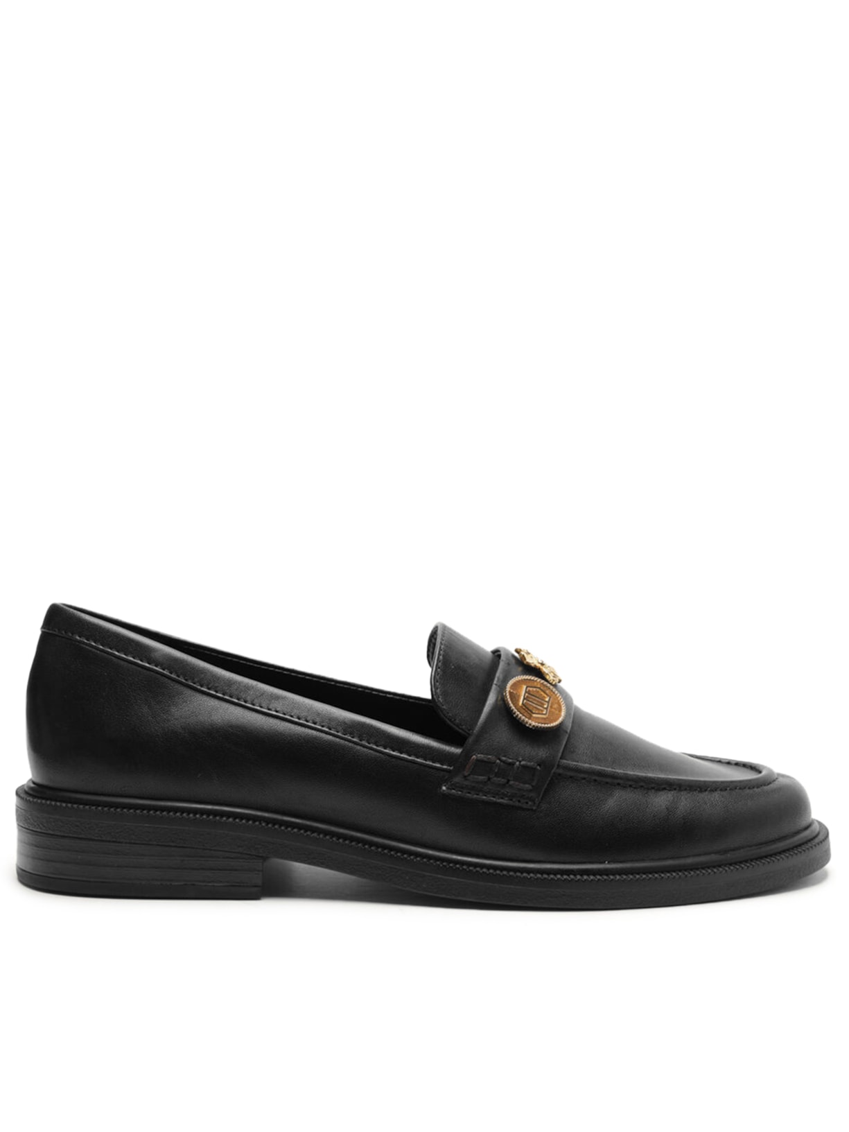 Sapato Feminino Mocassim Couro Tira Metais - Preto