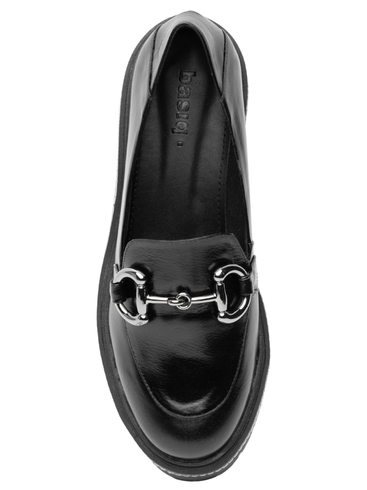 Sapato Feminino Mocassim Couro Tratorado Com Fivela Preto Basiq