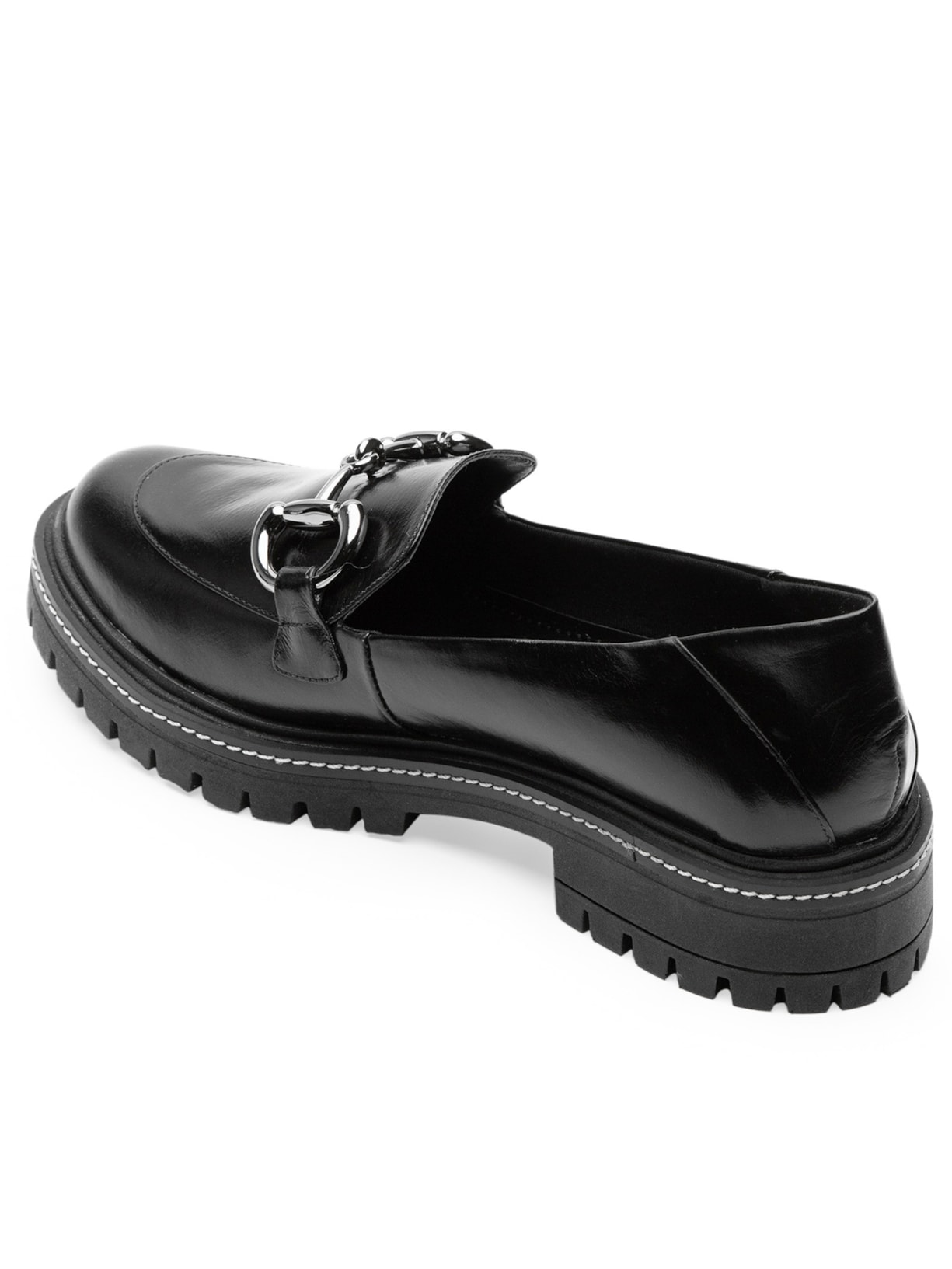 Sapato Feminino Mocassim Couro Tratorado Com Fivela Preto Basiq