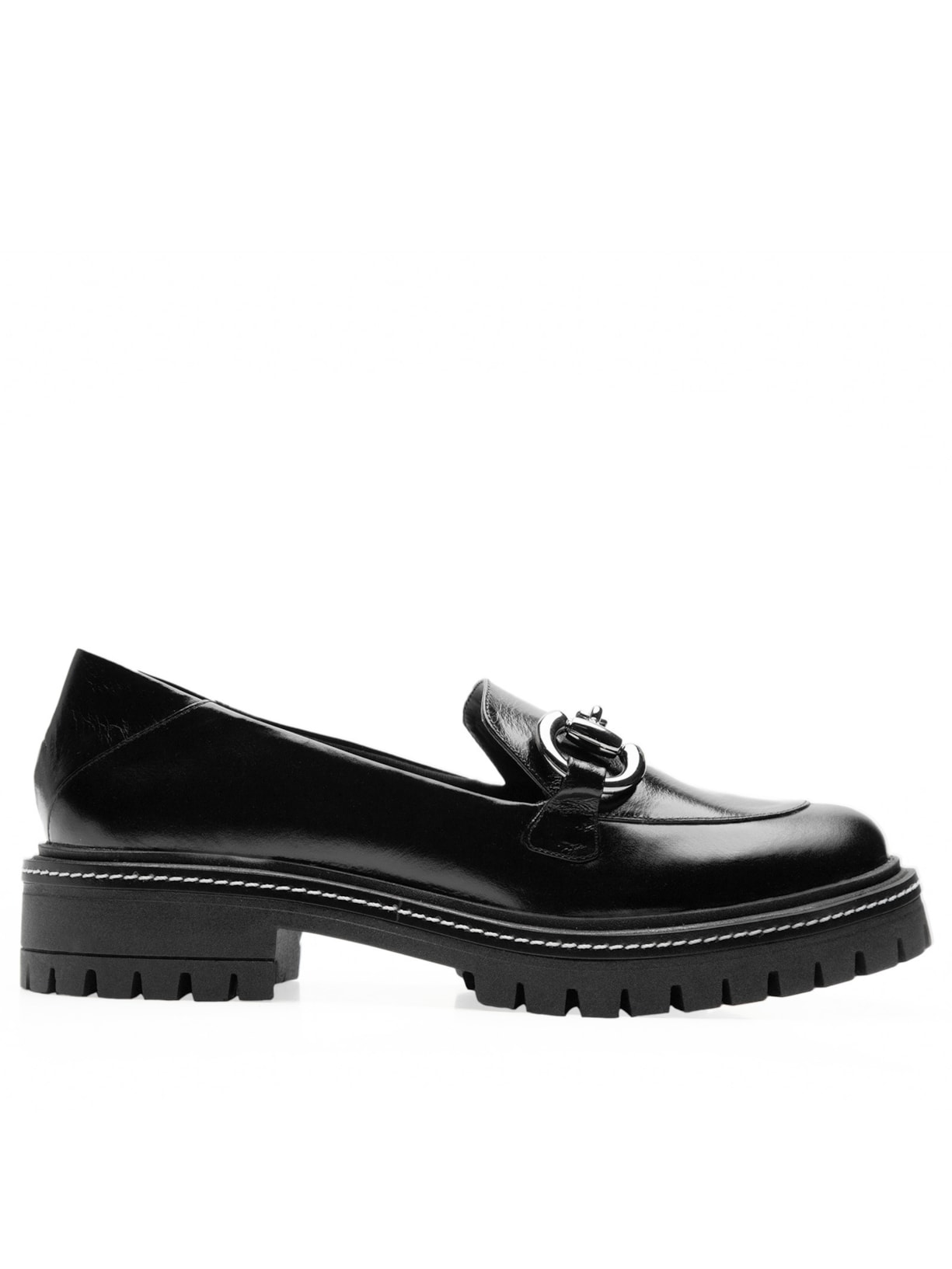Sapato Feminino Mocassim Couro Tratorado Com Fivela Preto Basiq