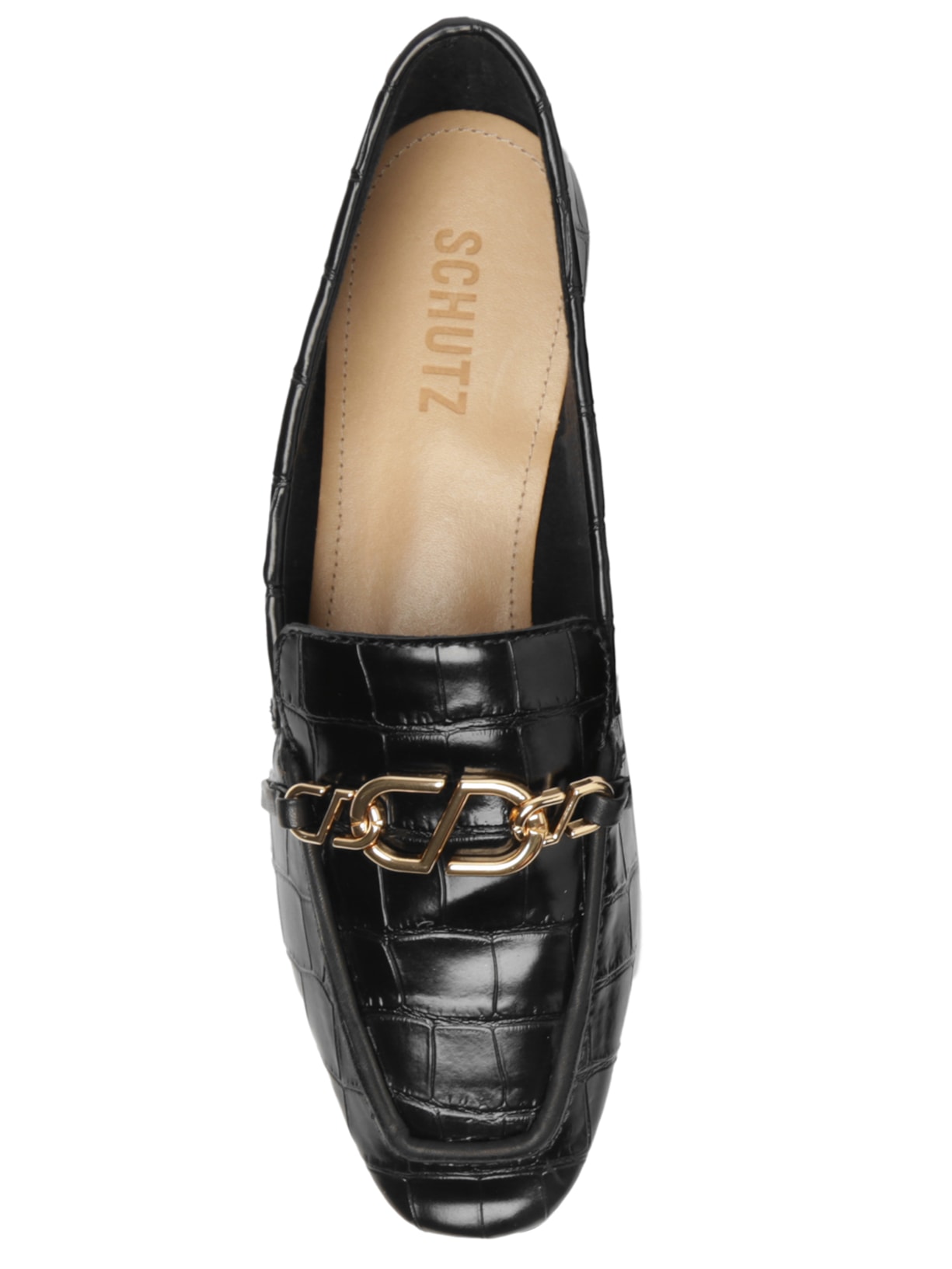 Sapato Feminino Mocassim Croco Enfeito Preto Schutz