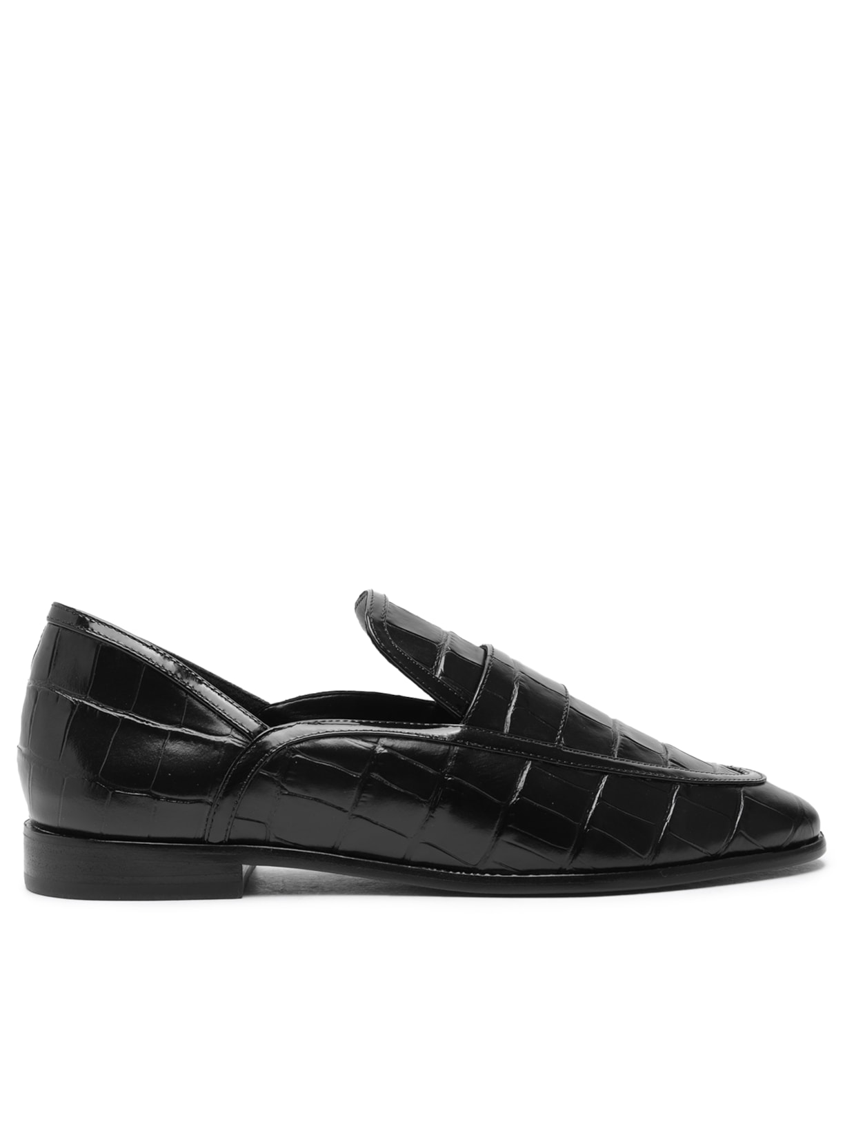 Sapato Feminino Mocassim Maurice Couro Croco - Preto
