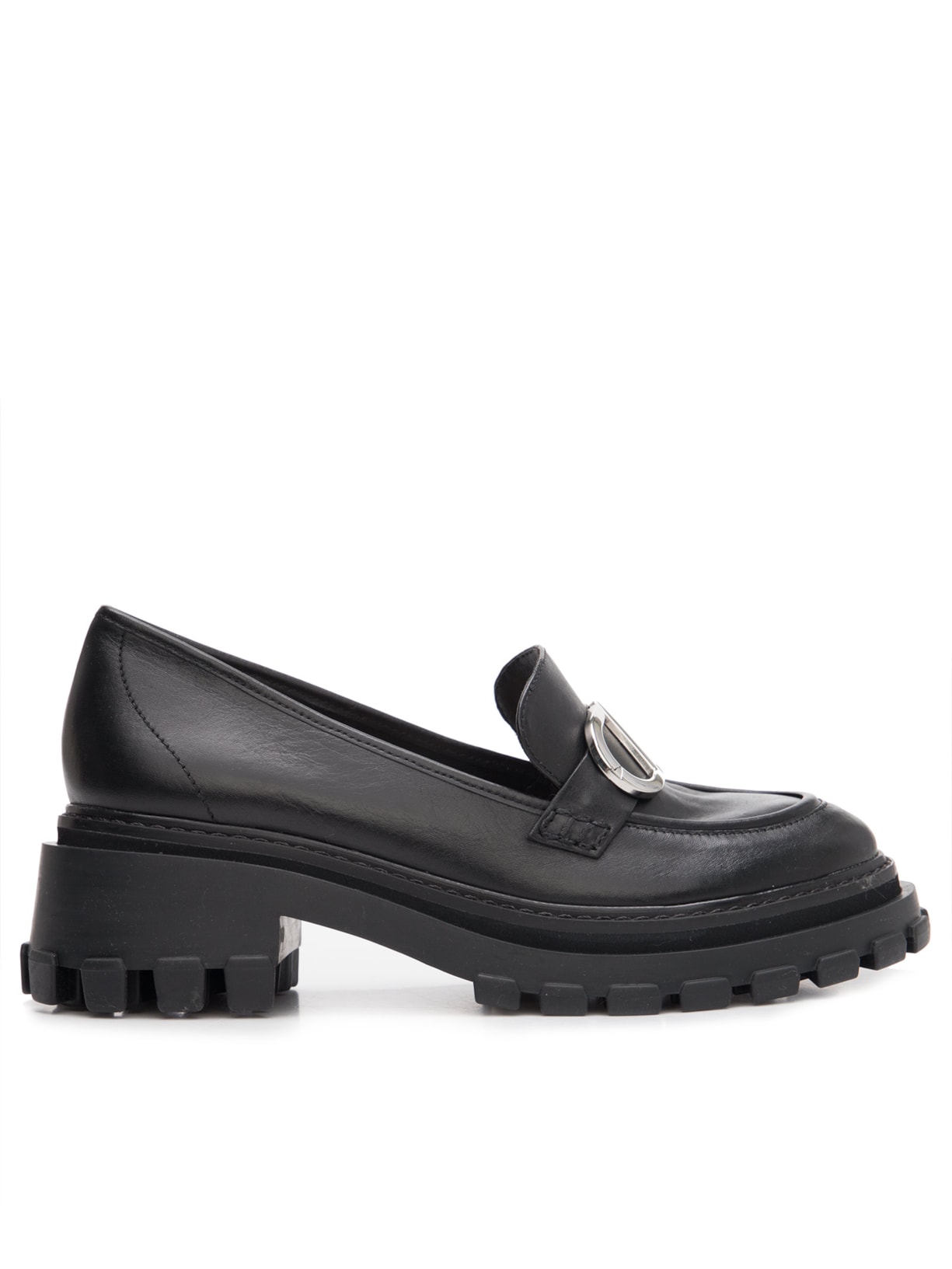 Sapato Feminino Mocassim Salto Bloco Tratorado Couro - Preto