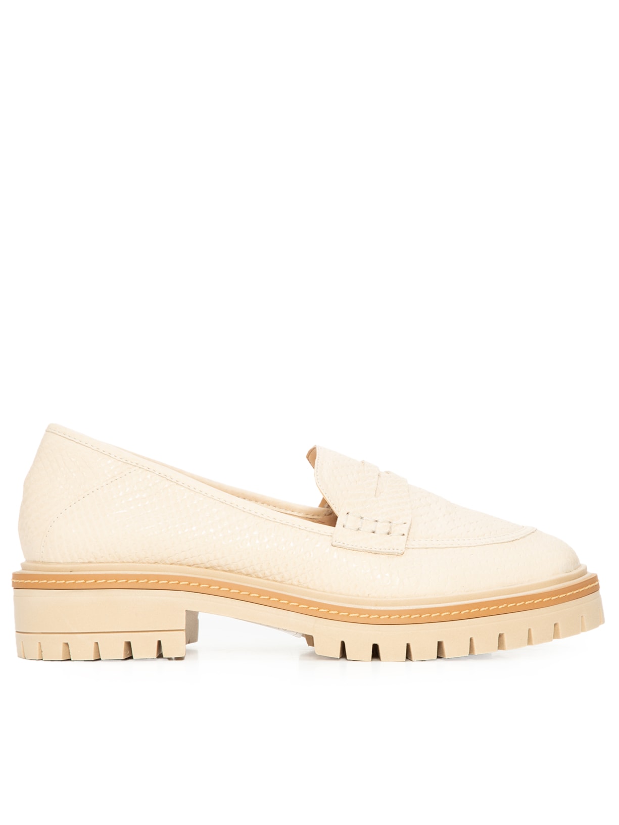 Sapato Feminino Mocassim Tratorado Em Couro Croco - Off White