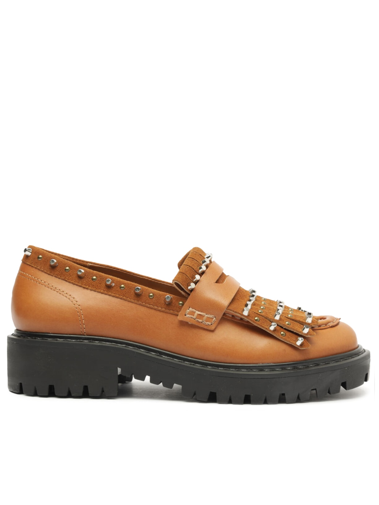 Sapato Feminino Mocassim Tratorado Franjas Couro - Marrom