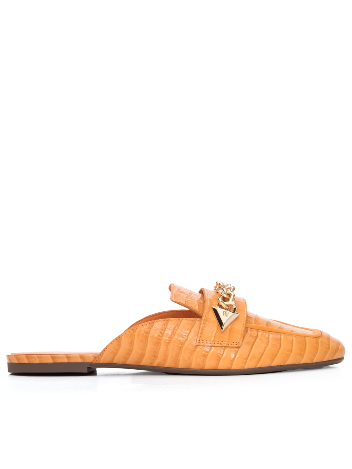 Sapato Feminino Mule Croco Corrente Couro - Laranja