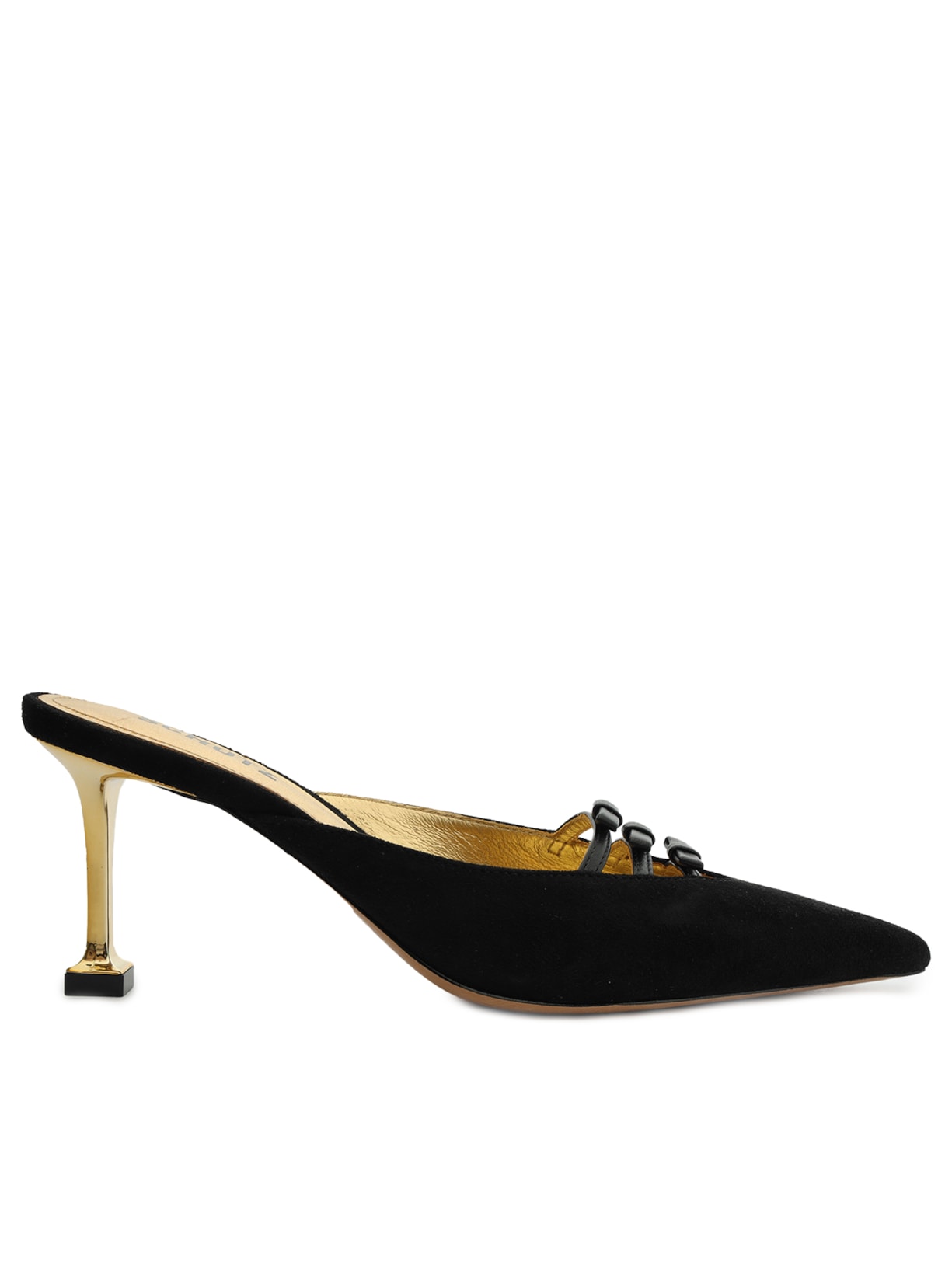 Sapato Feminino Mule Salto Alto Camurça Laço - Preto