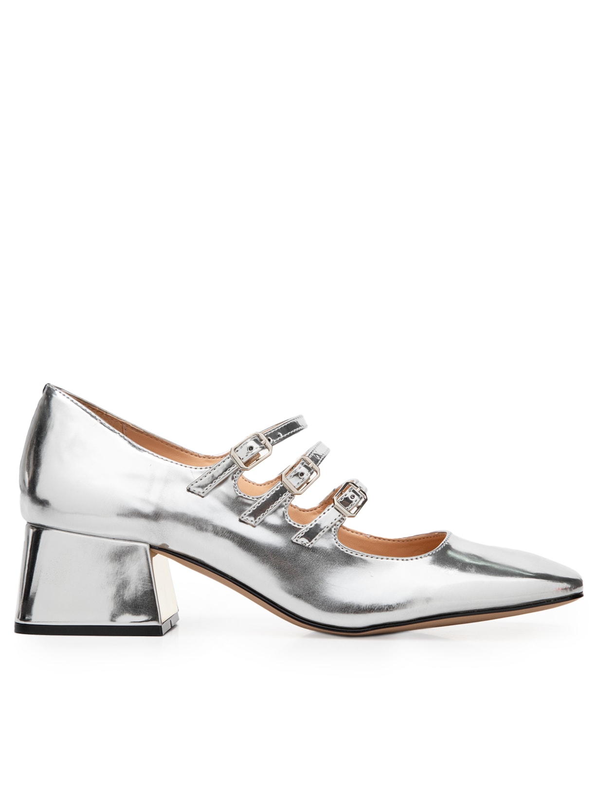 Sapato Feminino Salto Baixo Mary Jane - Prata