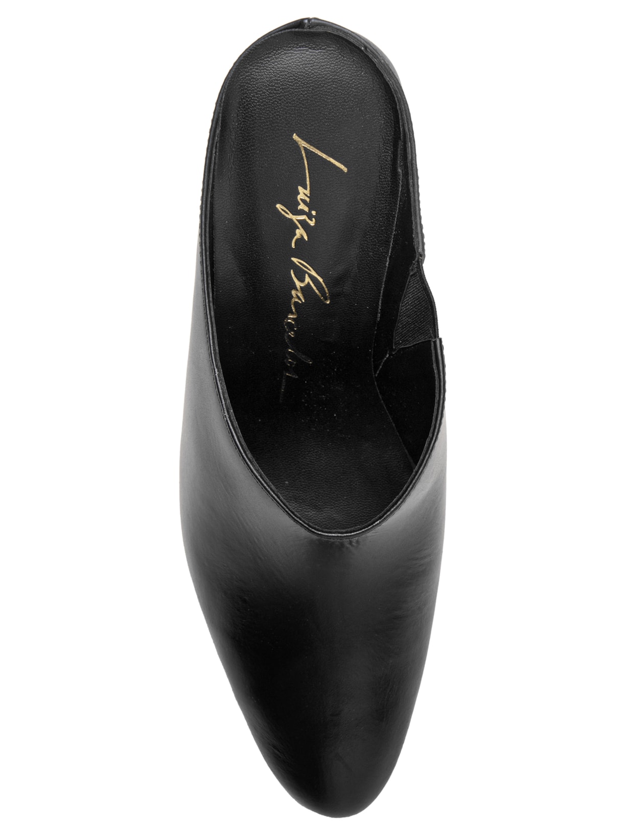 Sapato Feminino Salto Bico Amendoado Mule Couro Preto Luiza Barcelos