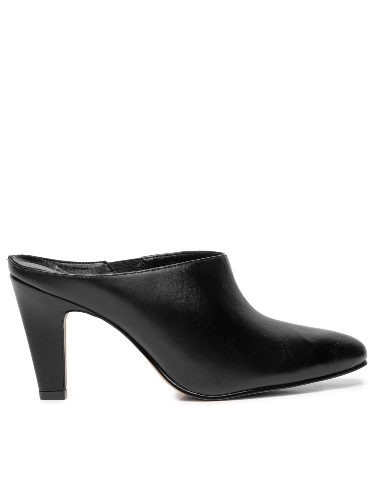 Sapato Feminino Salto Bico Amendoado Mule Couro Preto Luiza Barcelos