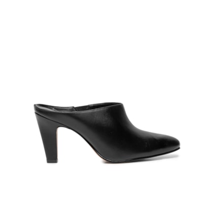 Sapato Feminino Salto Bico Amendoado Mule Couro - Preto