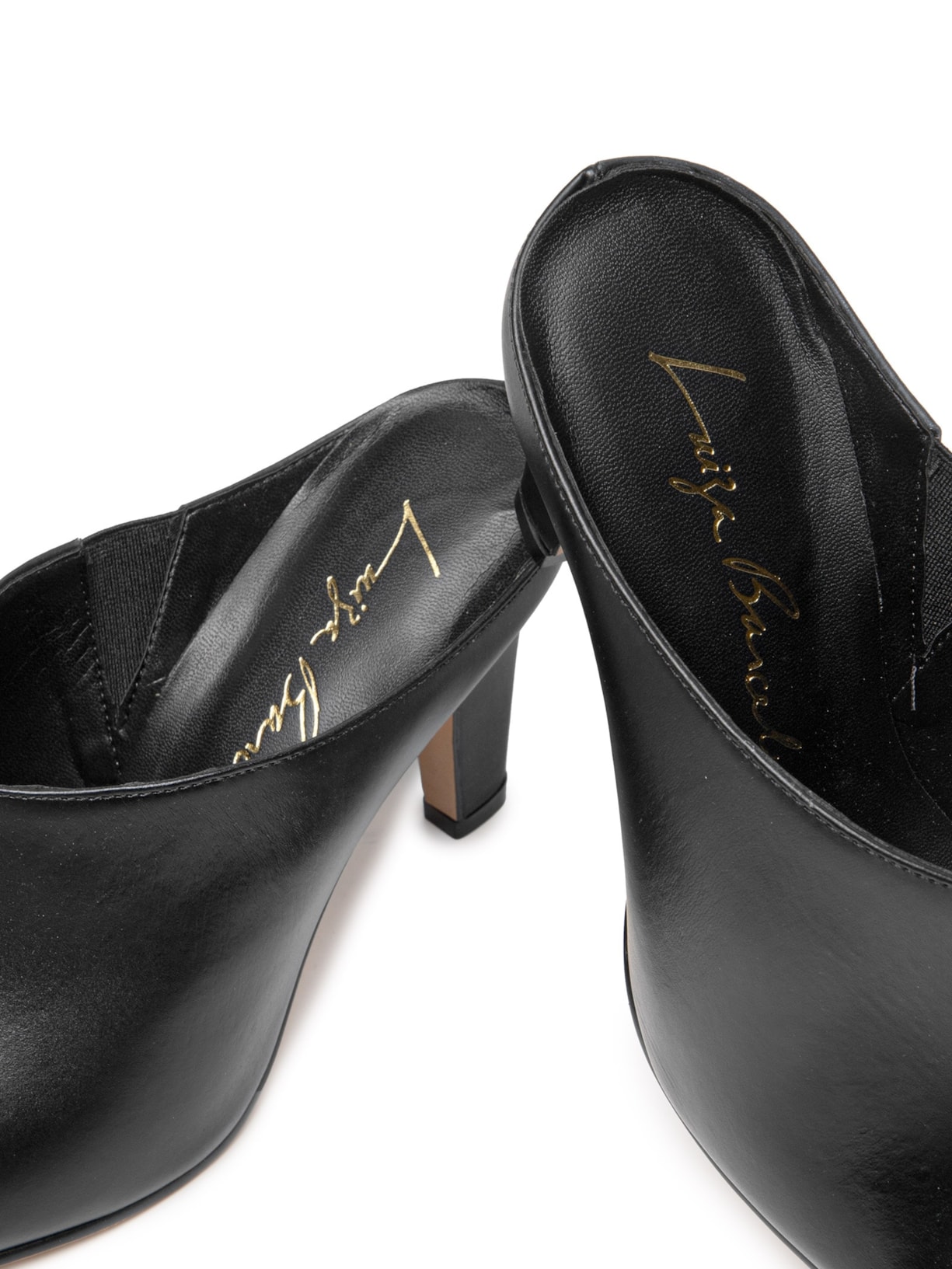 Sapato Feminino Salto Bico Amendoado Mule Couro Preto Luiza Barcelos