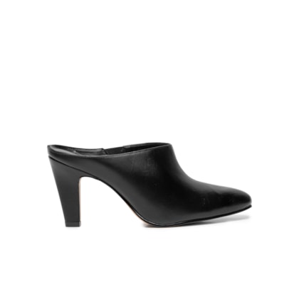 Sapato Feminino Salto Bico Amendoado Mule Couro - Preto