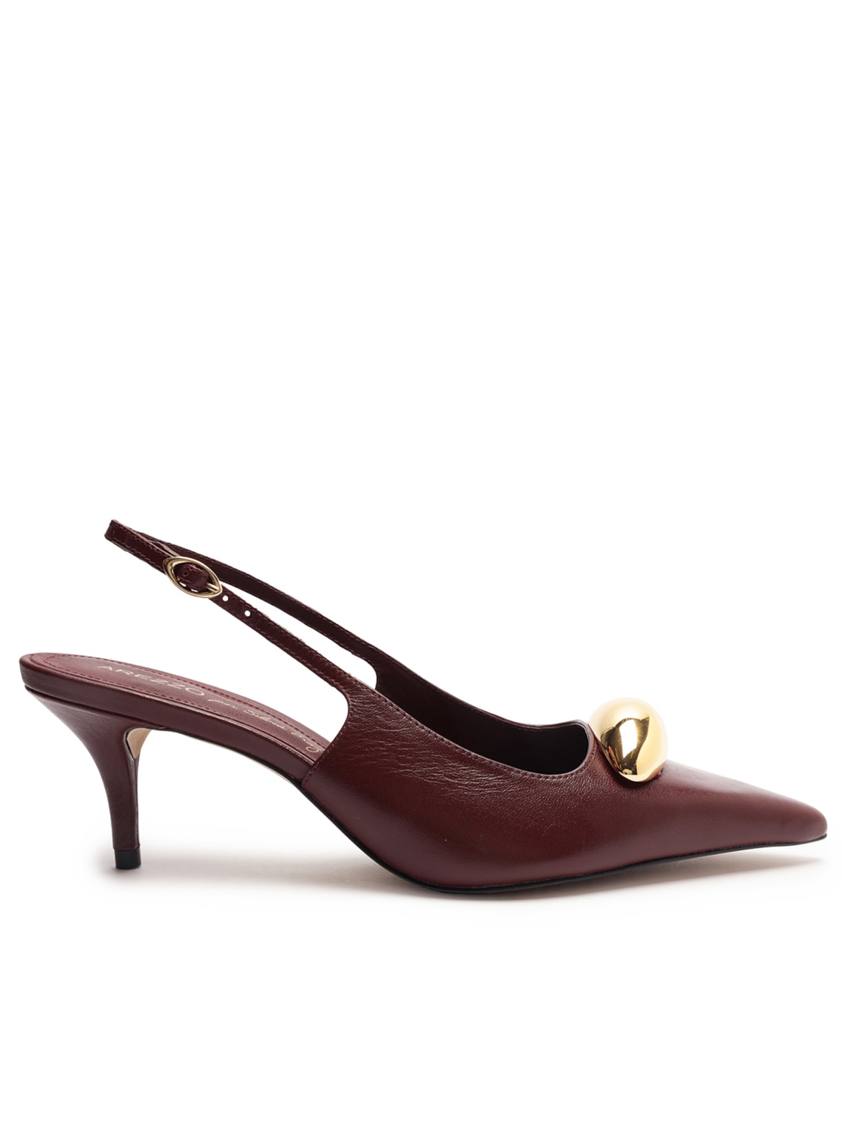 Sapato Feminino Scarpin Couro Slingback Metal - Vinho