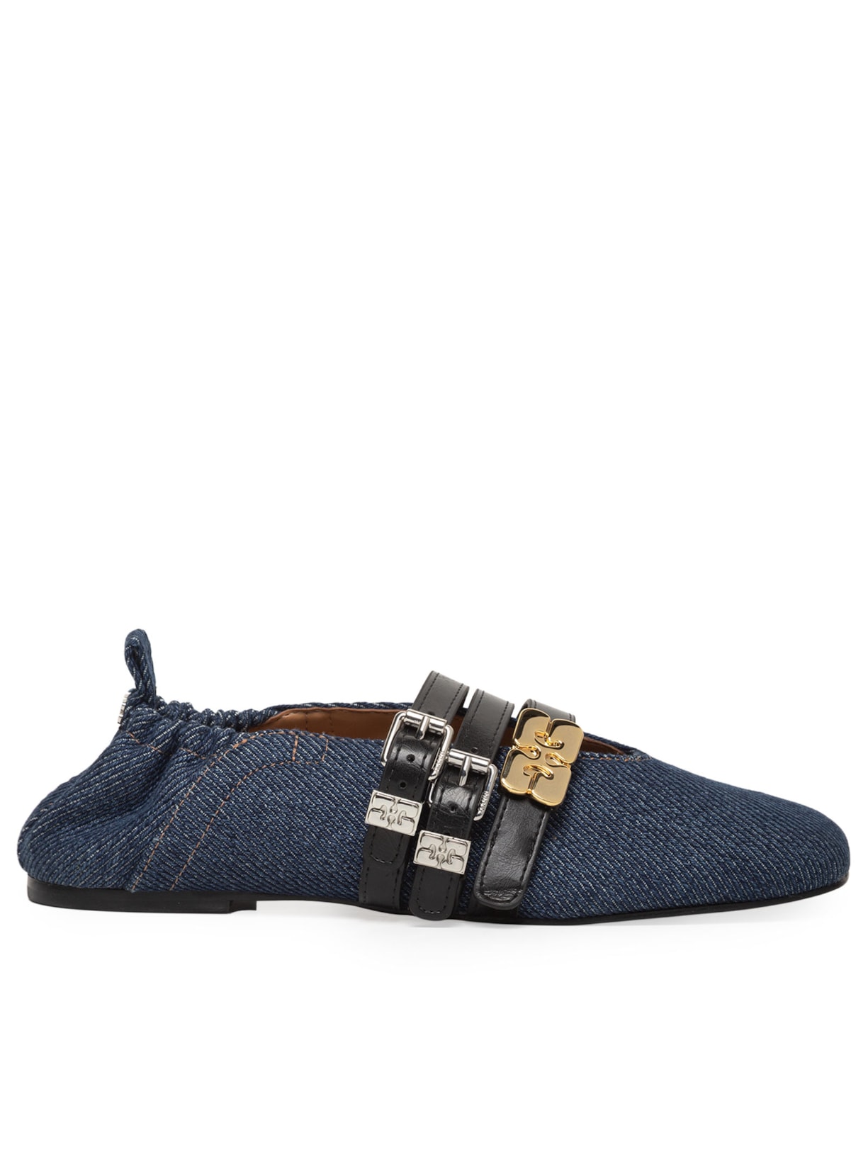 Sapato Feminino Sue Triple Ballerina Denim Fringed Azul Ganni