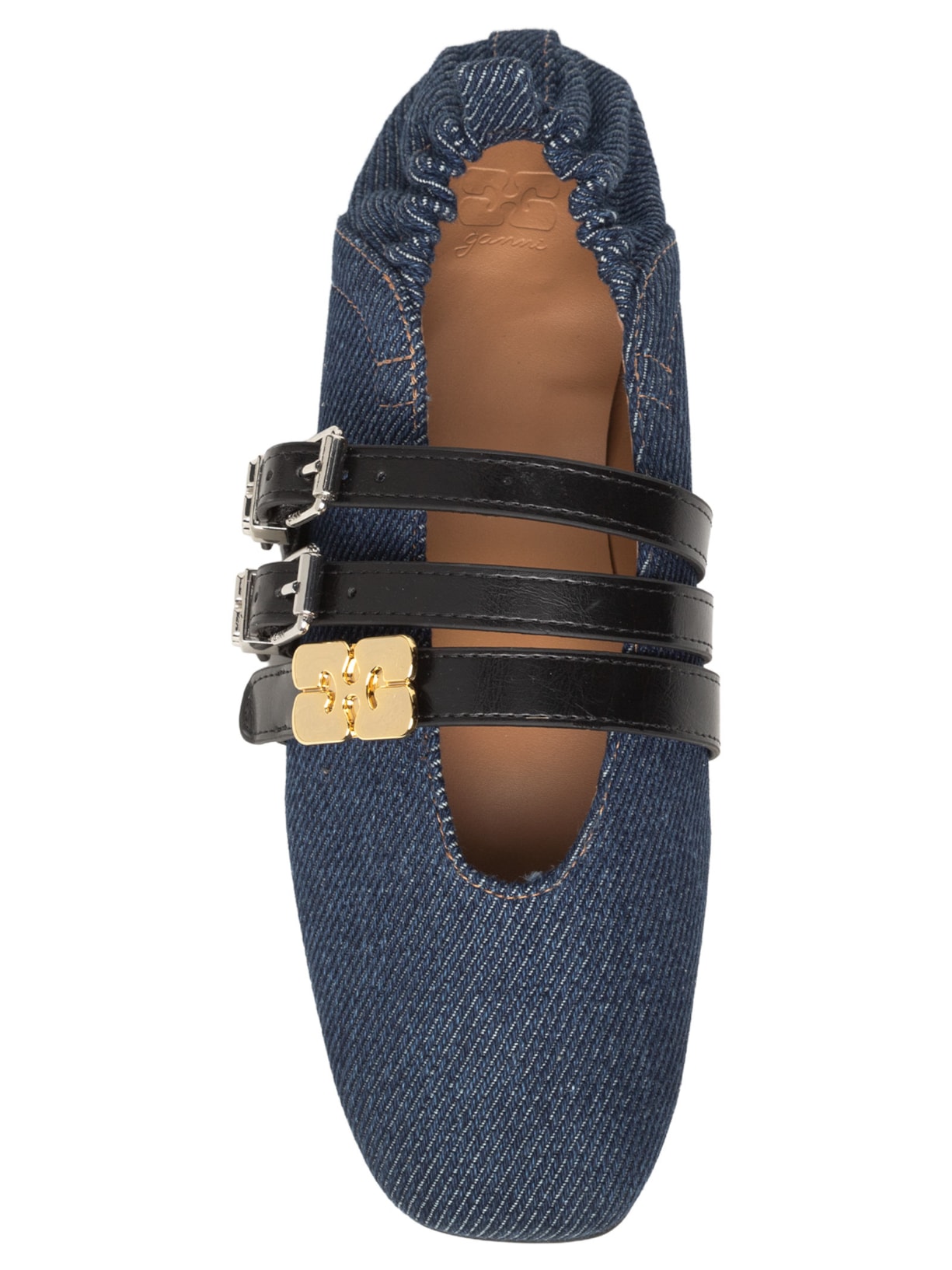 Sapato Feminino Sue Triple Ballerina Denim Fringed Azul Ganni