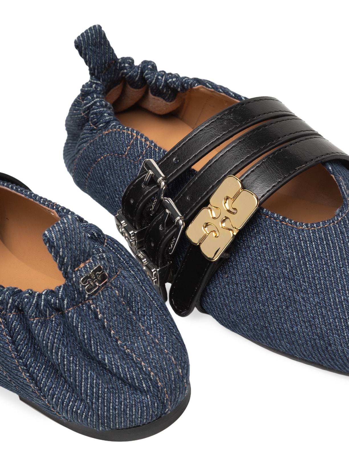 Sapato Feminino Sue Triple Ballerina Denim Fringed Azul Ganni