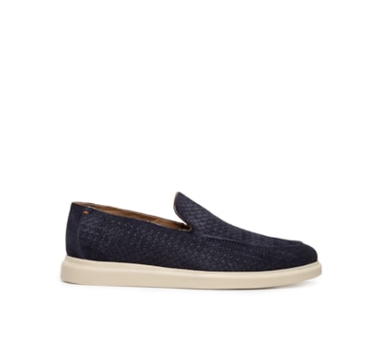 Sapato Masculino Couro Camurça Slip Em Tressê - Azul
