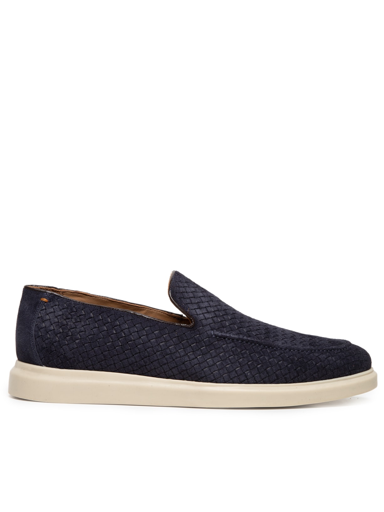 Sapato Masculino Couro Camurça Slip Em Tressê - Azul