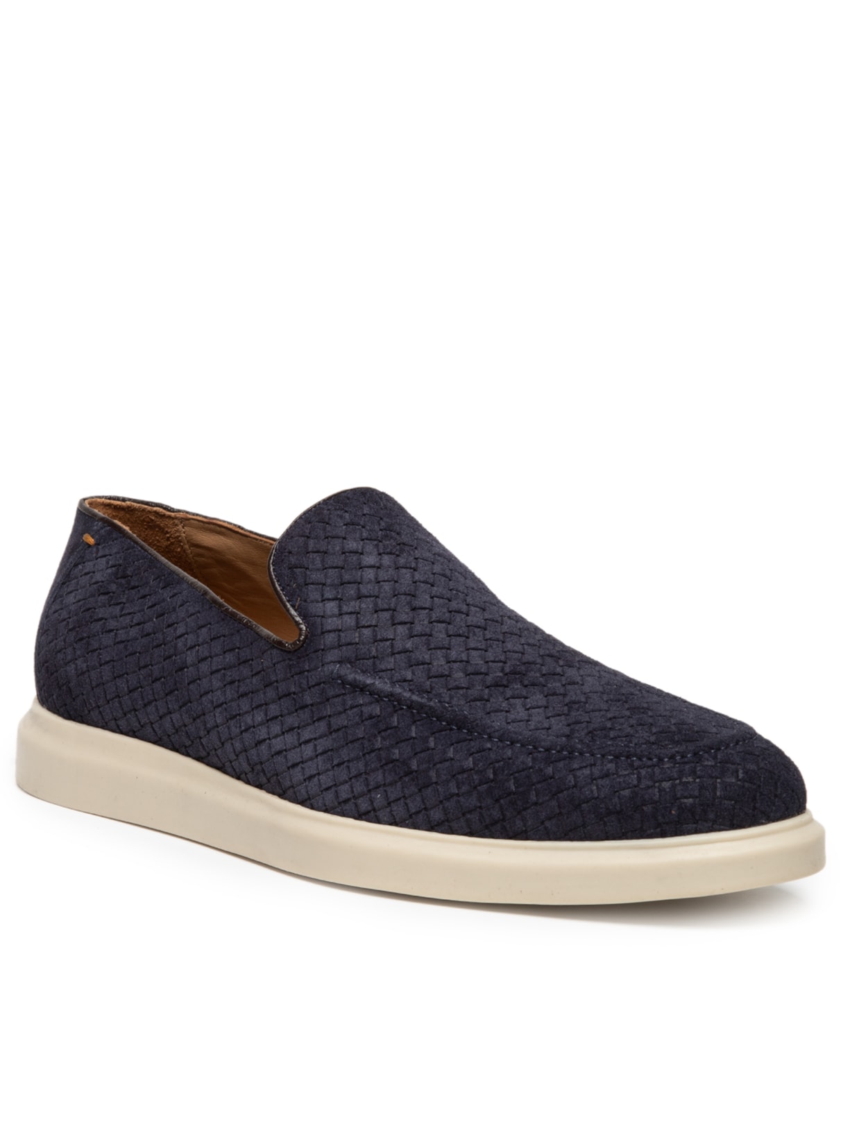 Sapato Masculino Couro Camurça Slip Em Tressê Azul '2 Essential