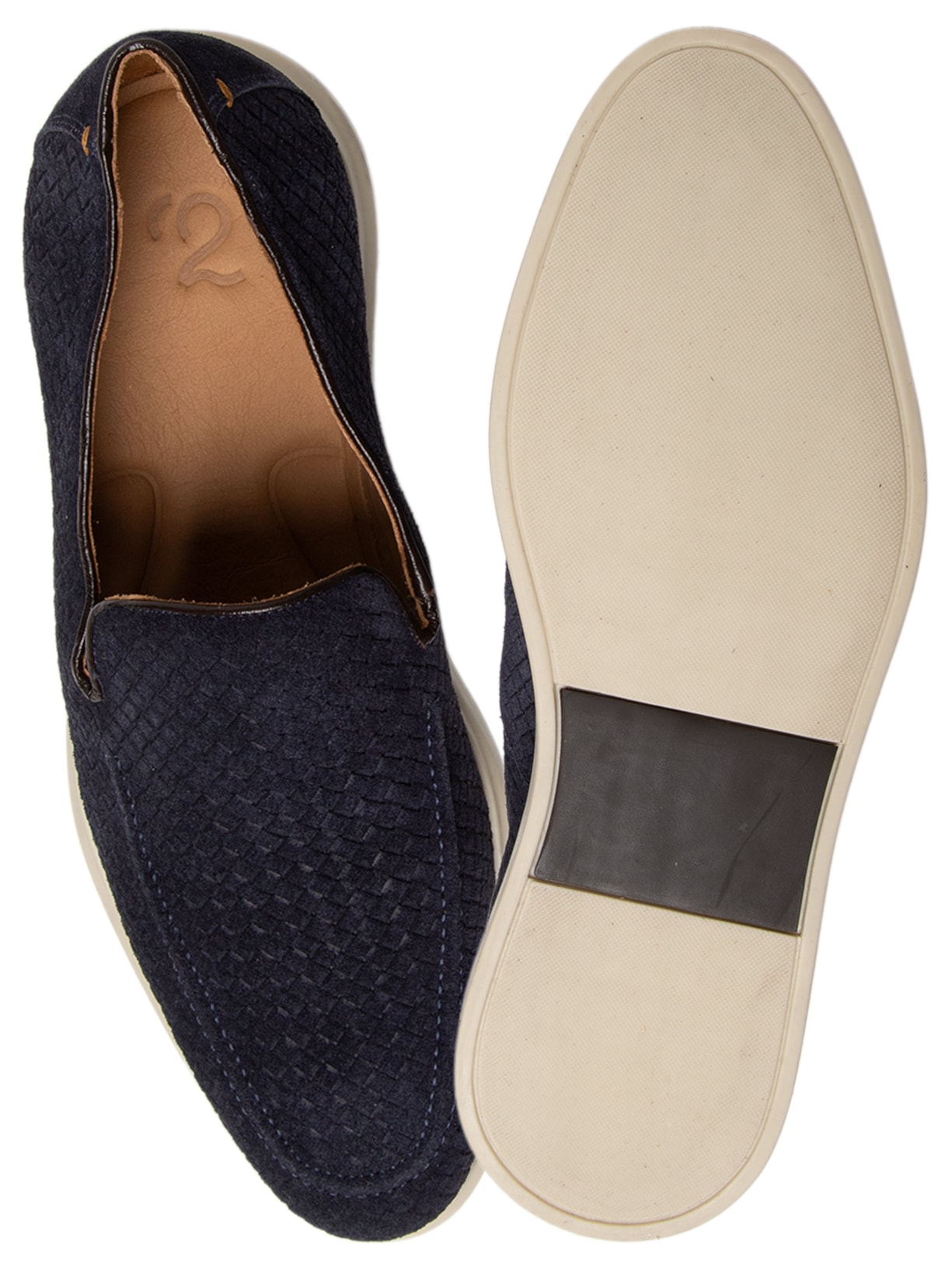 Sapato Masculino Couro Camurça Slip Em Tressê Azul '2 Essential