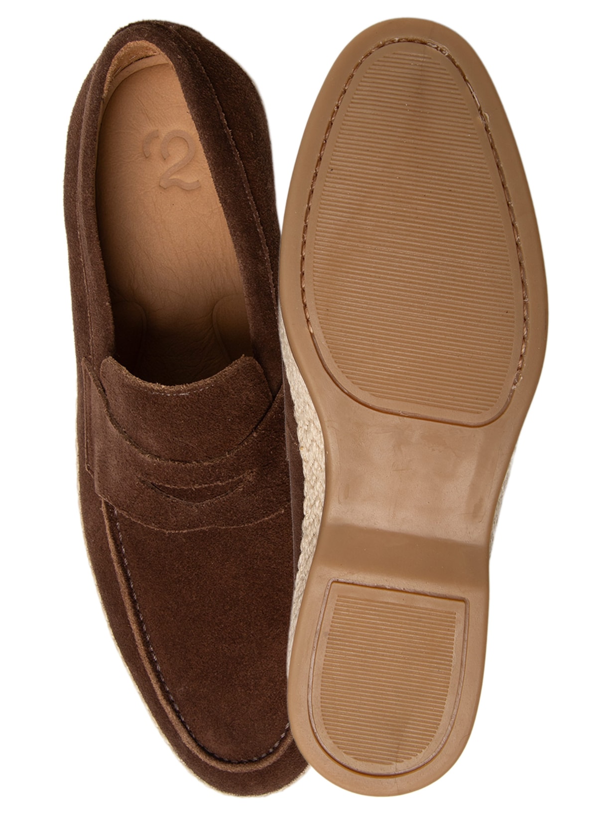 Sapato Masculino Loafer Couro Camurça Com Solado Tressê Marrom '2 Essential