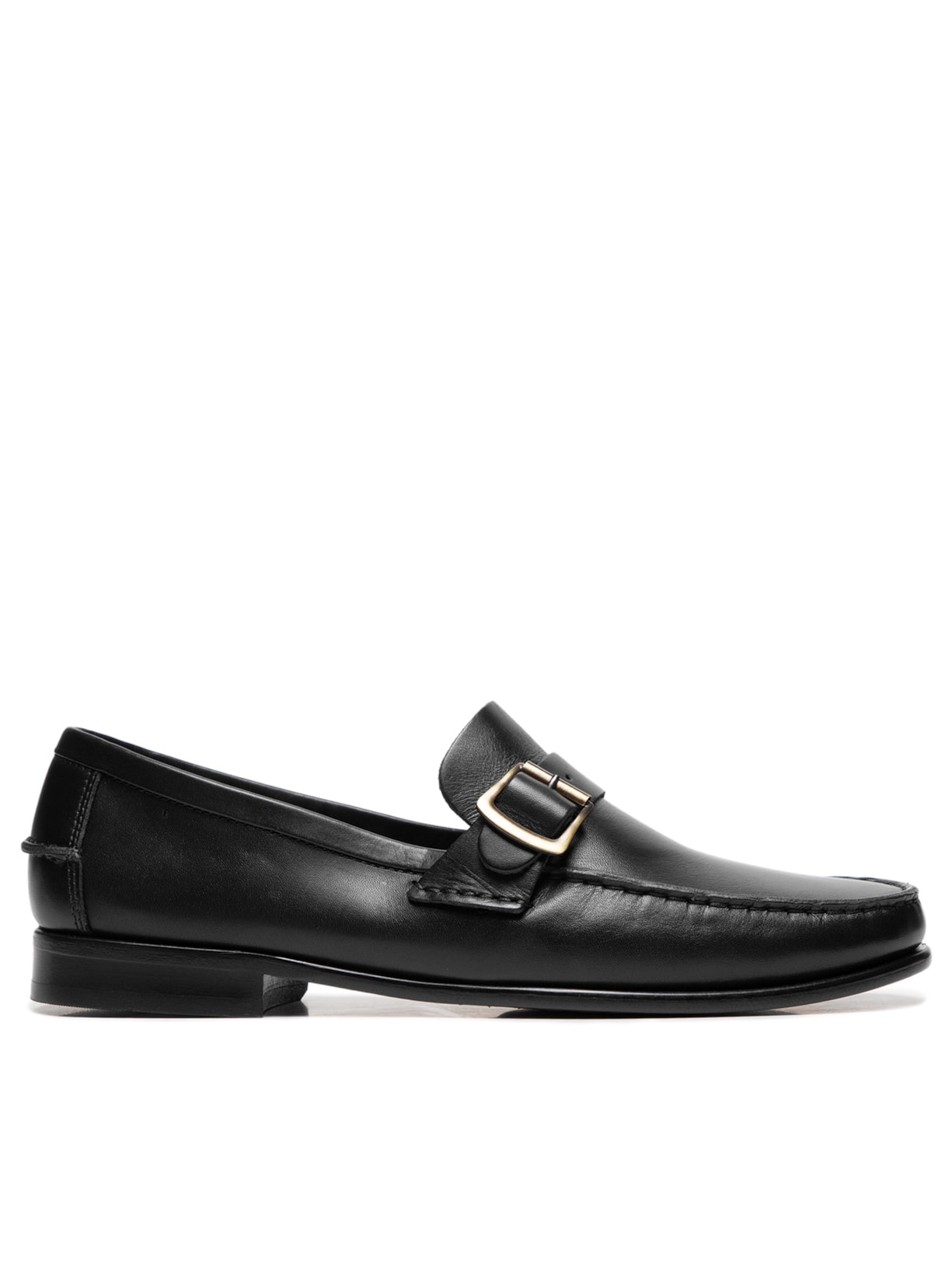 Sapato Masculino Mocassim Em Couro Com Fivela Em Metal - Preto