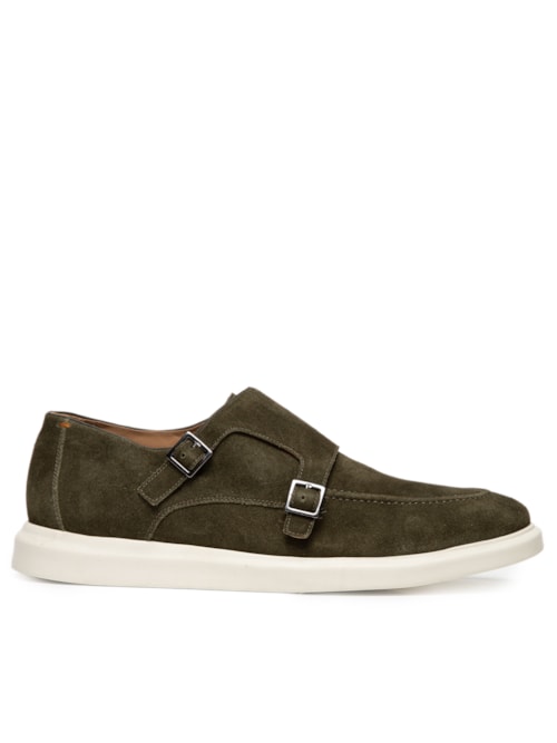 Sapato Masculino Monk Strap Em Couro Camurça - Verde