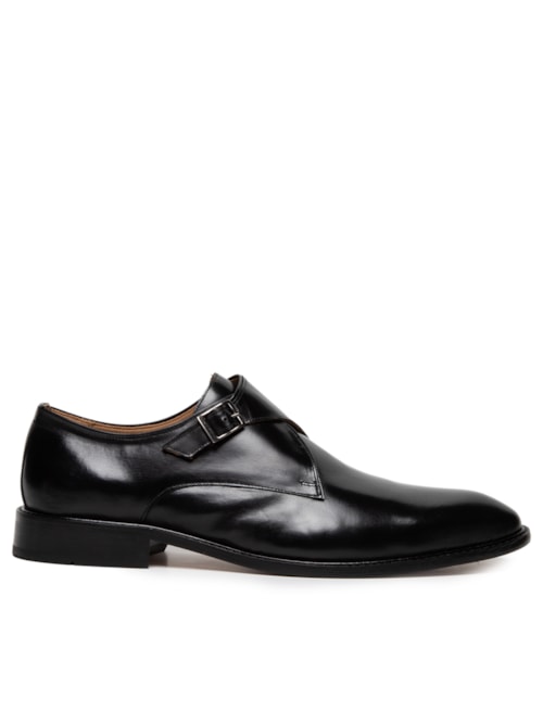 Sapato Masculino Monk Strap Em Couro Legítimo - Preto
