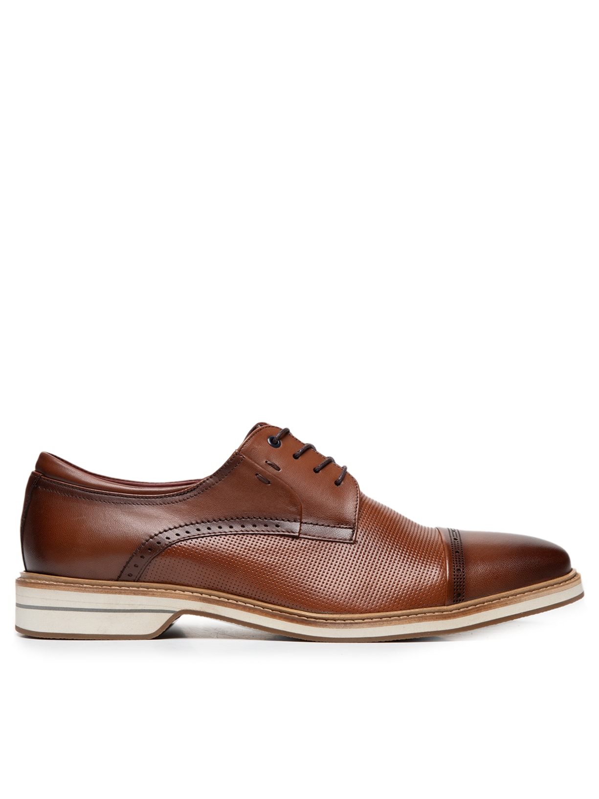 Sapato Masculino Oxford Detalhado Em Couro - Marrom