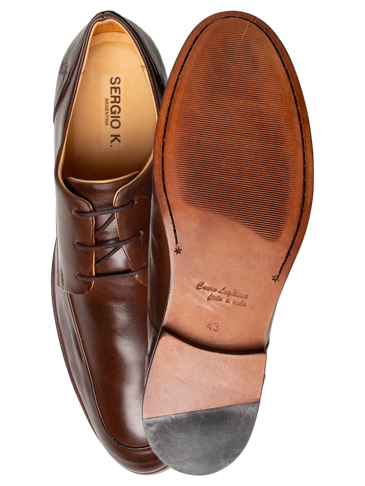 Sapato Masculino Social Com Cadarço Couro Marrom Sergio K