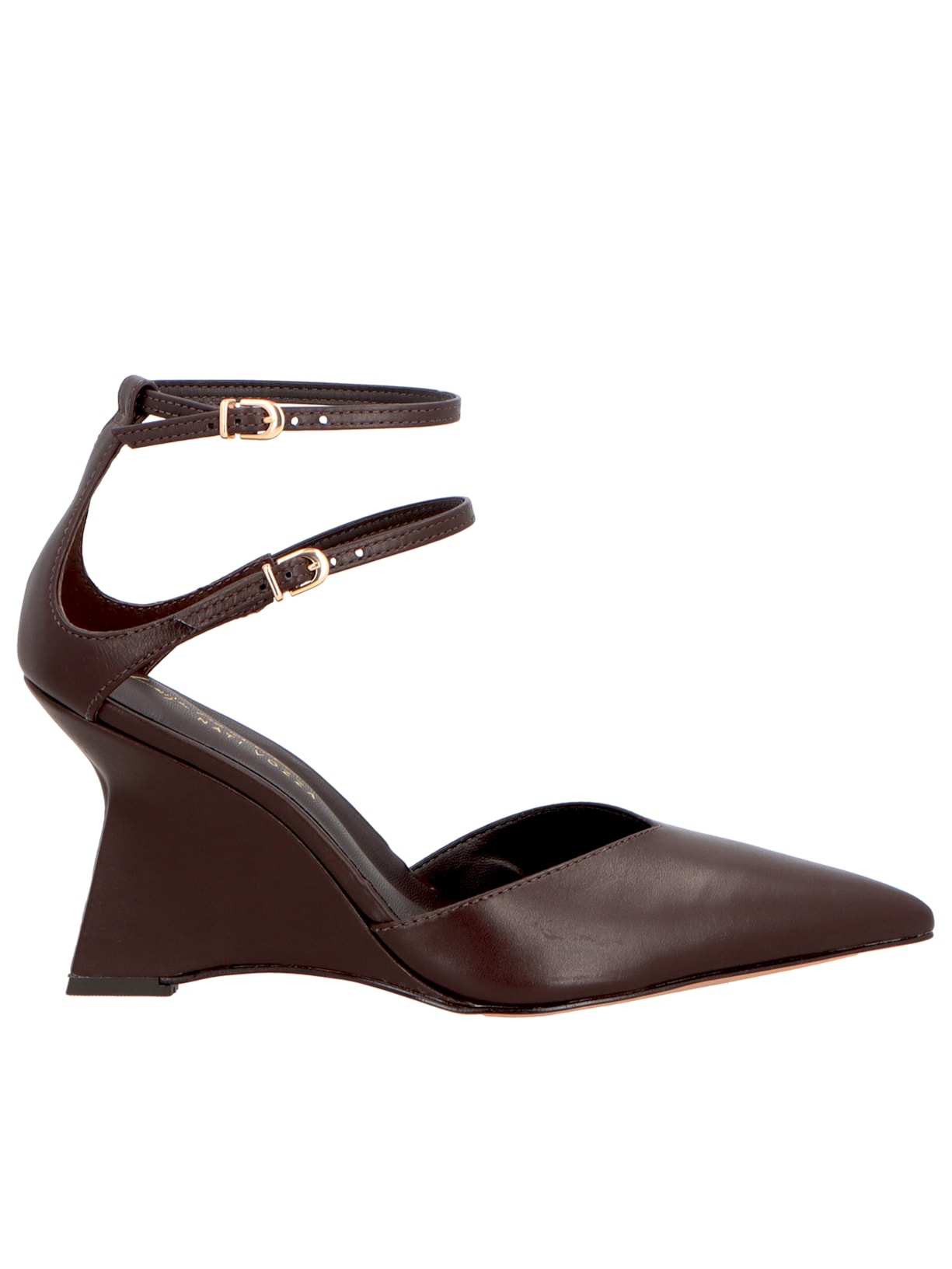 Scarpin Anabela Salto Médio Couro - Marrom