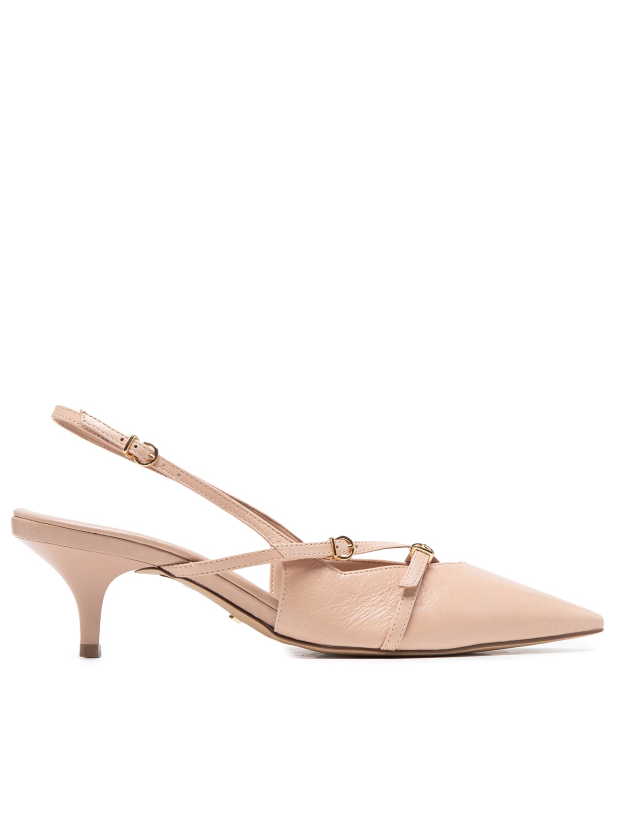 Scarpin Bege Couro Salto Médio Slingback Amélia - Bege