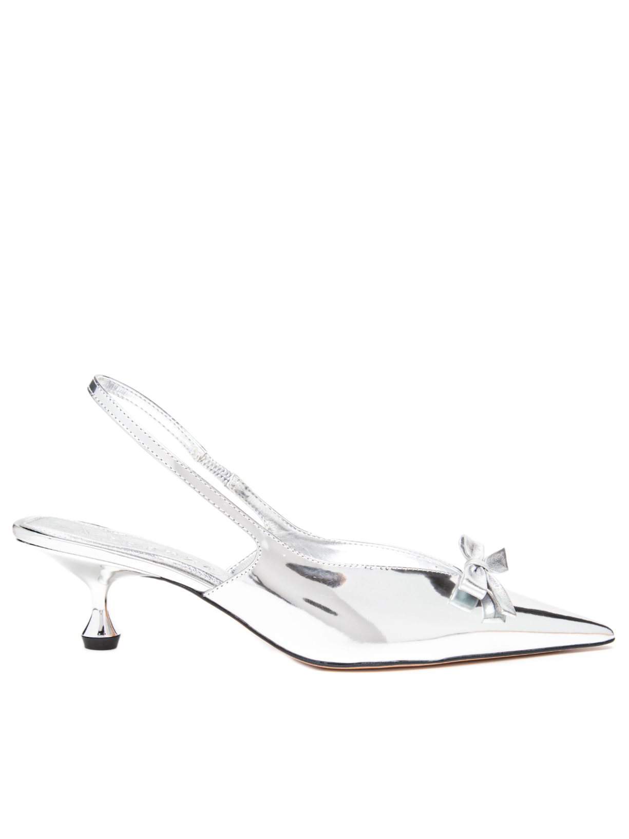Scarpin Bico Fino Slingback Detalhe Laço - Prata