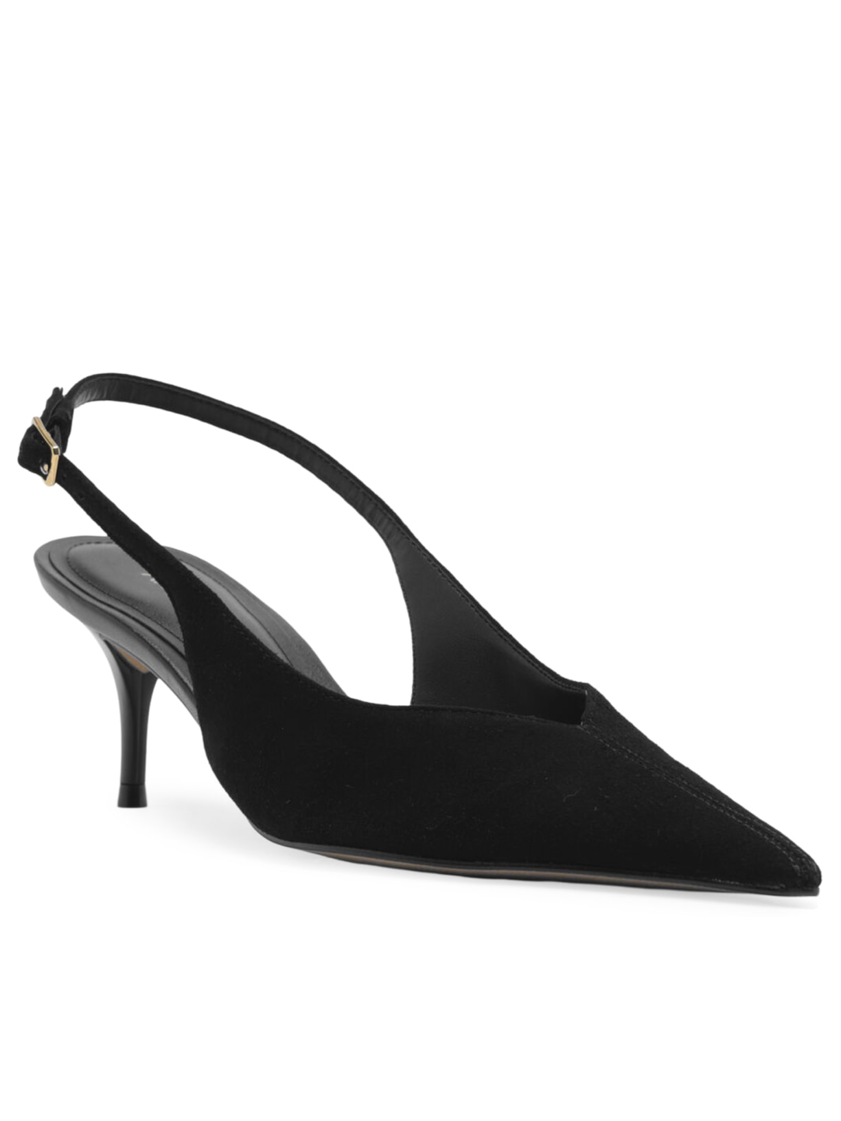 Scarpin Camurça Salto Kitten Slingback Preto Arezzo