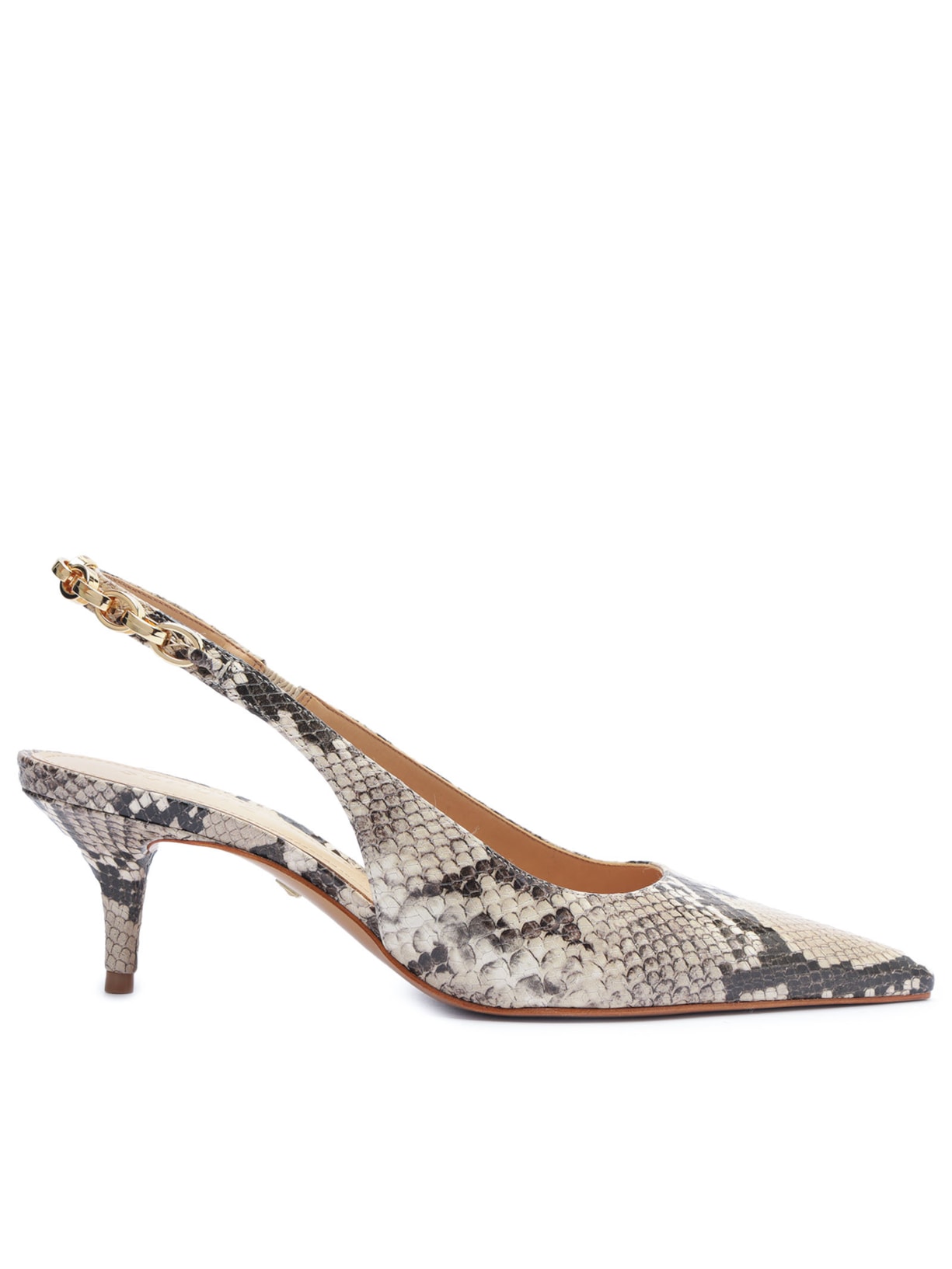 Scarpin Chain Ornamental Salto Baixo Couro Snack - Animal Print