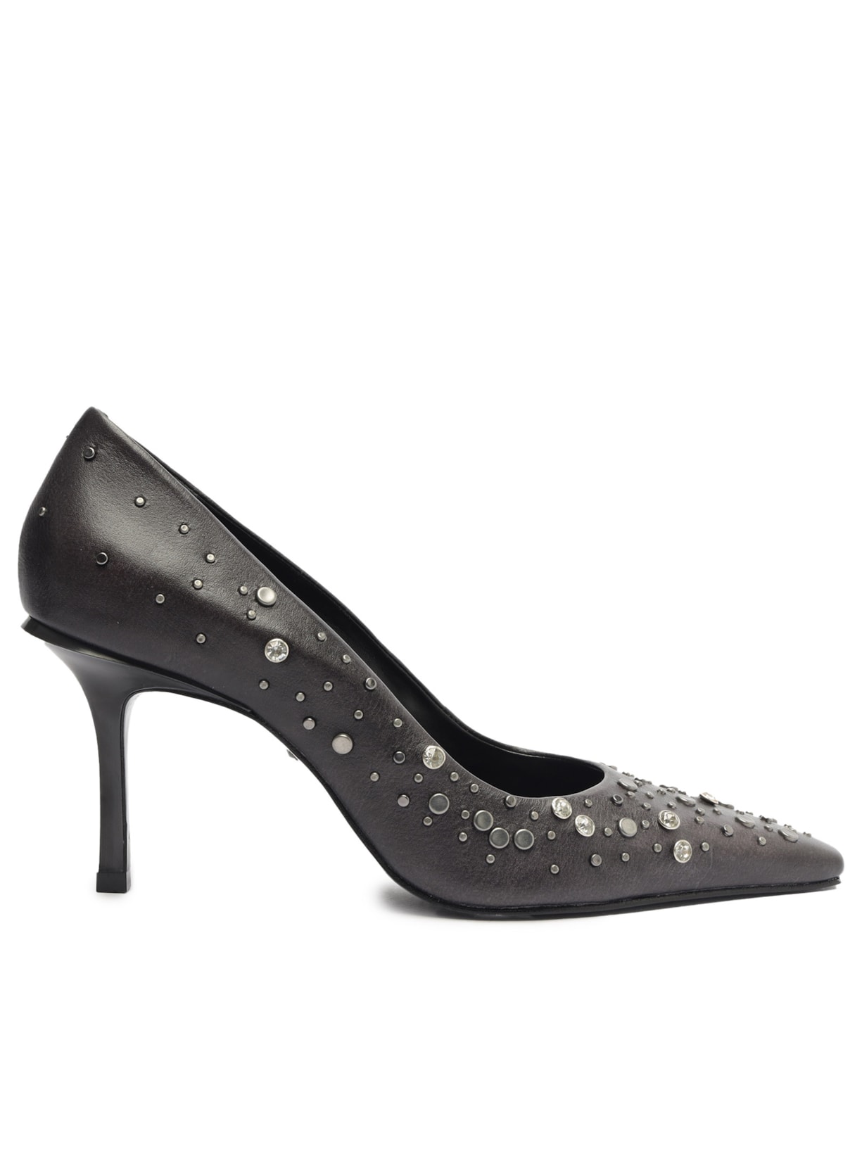 Scarpin Charlize Glam High Siletto Couro - Cinza