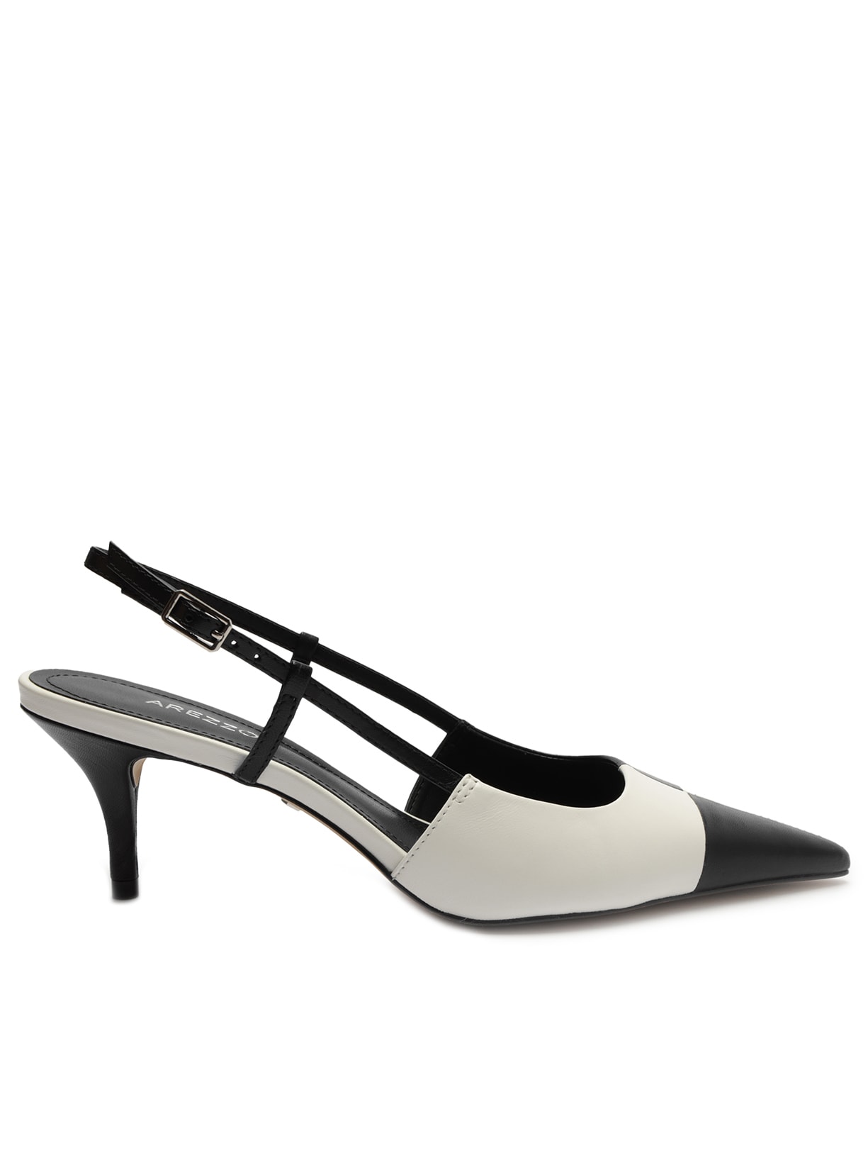 Scarpin Couro Bico Fino Slingback Bicolor - Preto