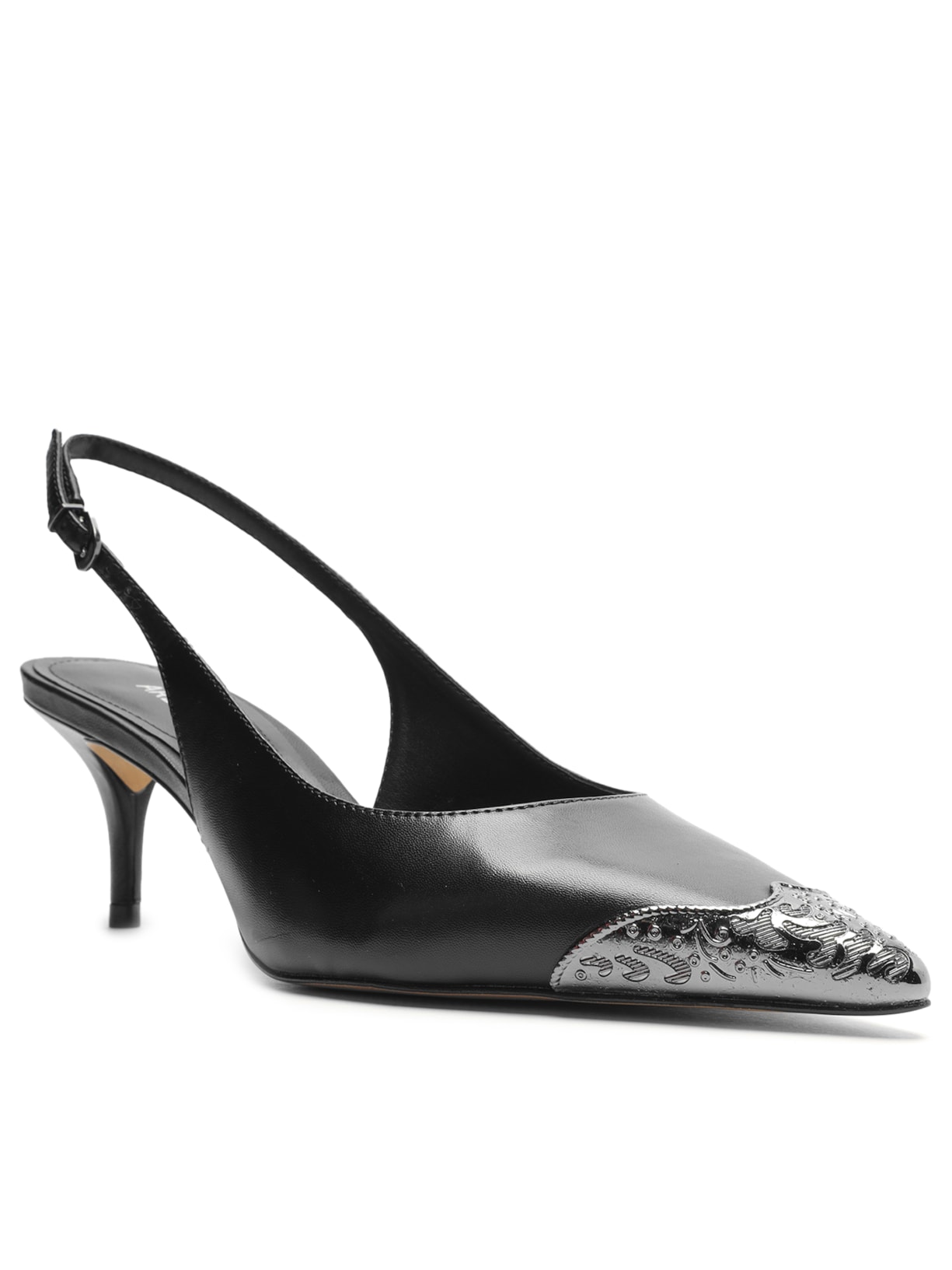 Scarpin Couro Bico Fino Slingback Biqueira - Preto
