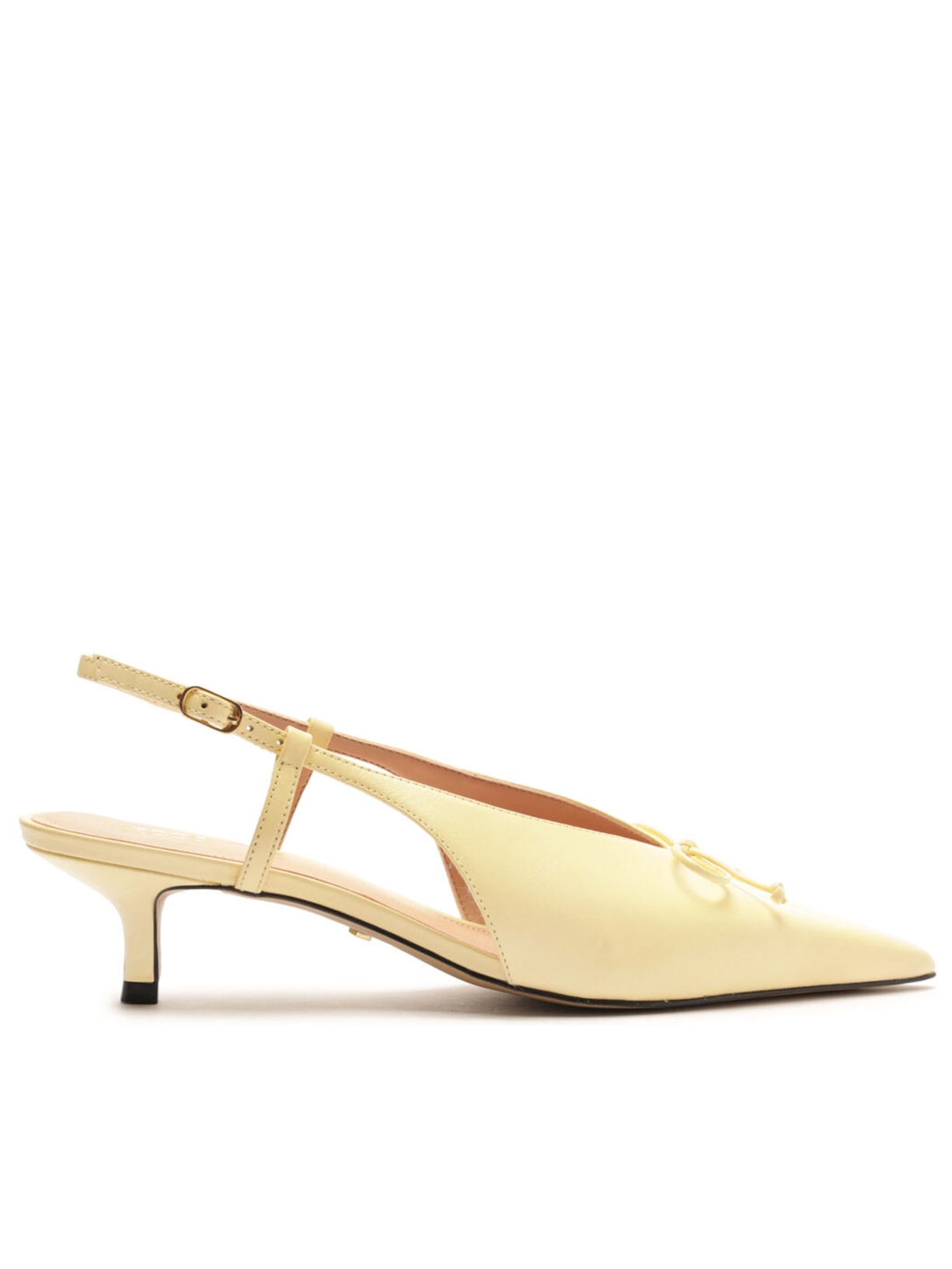 Scarpin Couro Bico Fino Slingback Laço - Amarelo