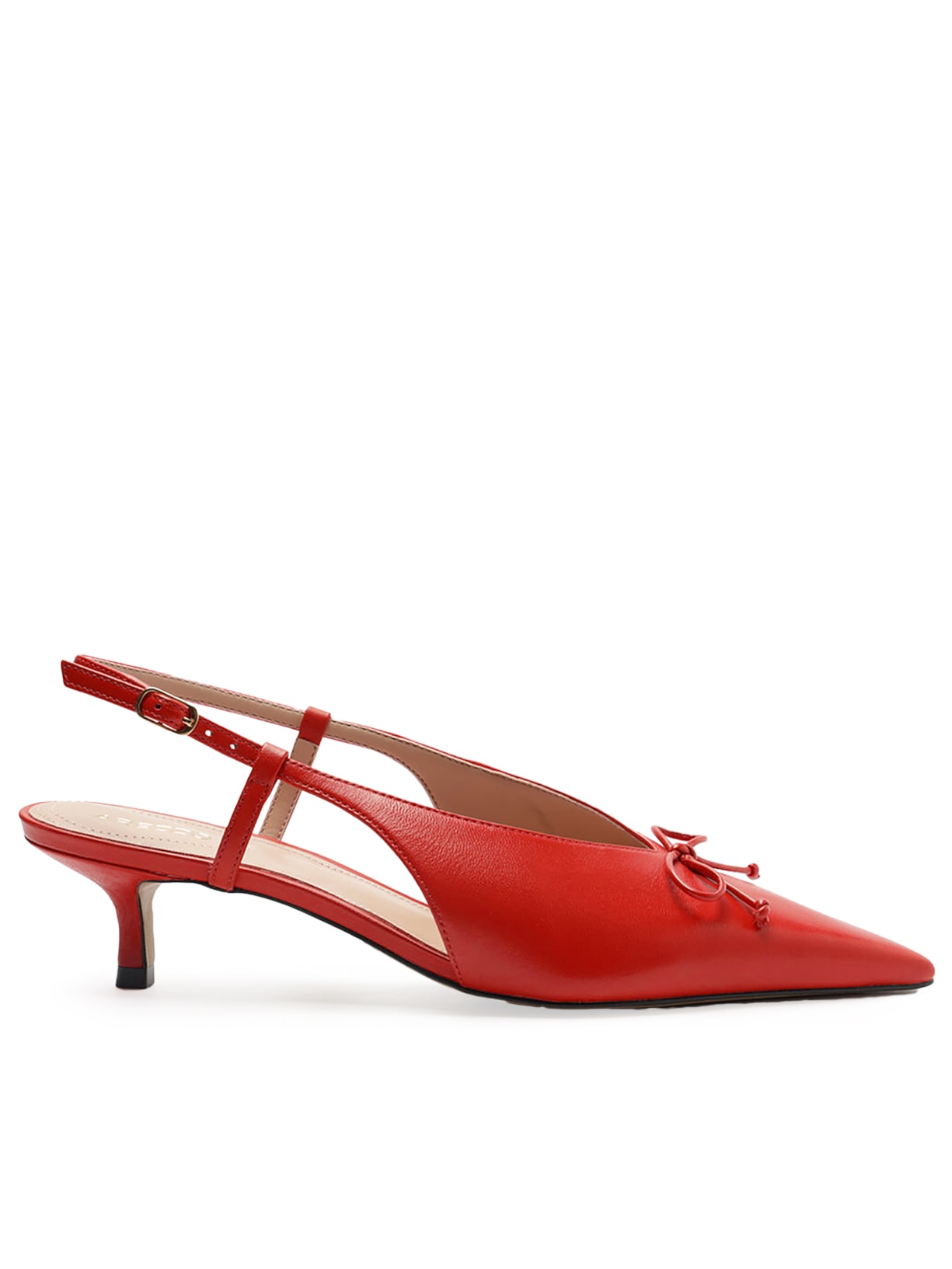 Scarpin Couro Bico Fino Slingback Laço - Vermelho