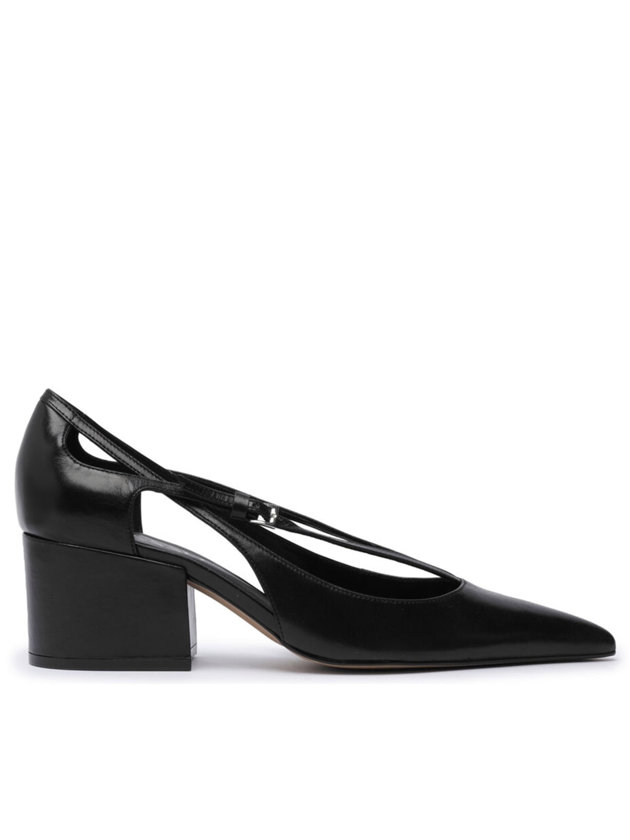 Scarpin Couro Bloco Semi Aberto Tiras - Preto