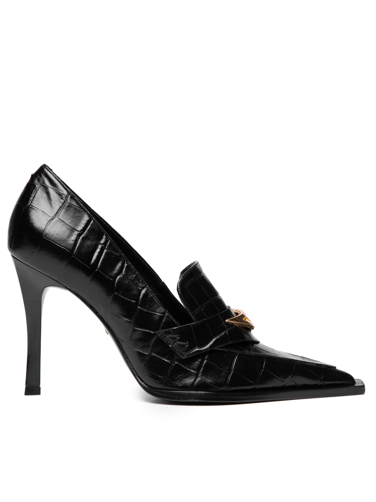 Scarpin Couro Croco - Preto