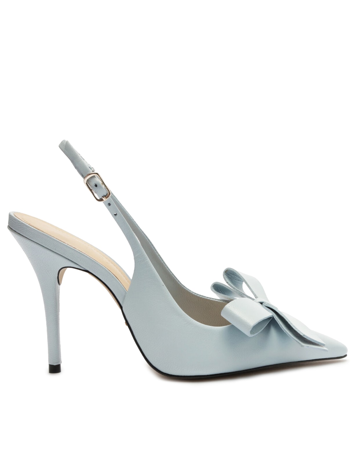 Scarpin Couro Salto Alto Laço Lateral - Azul