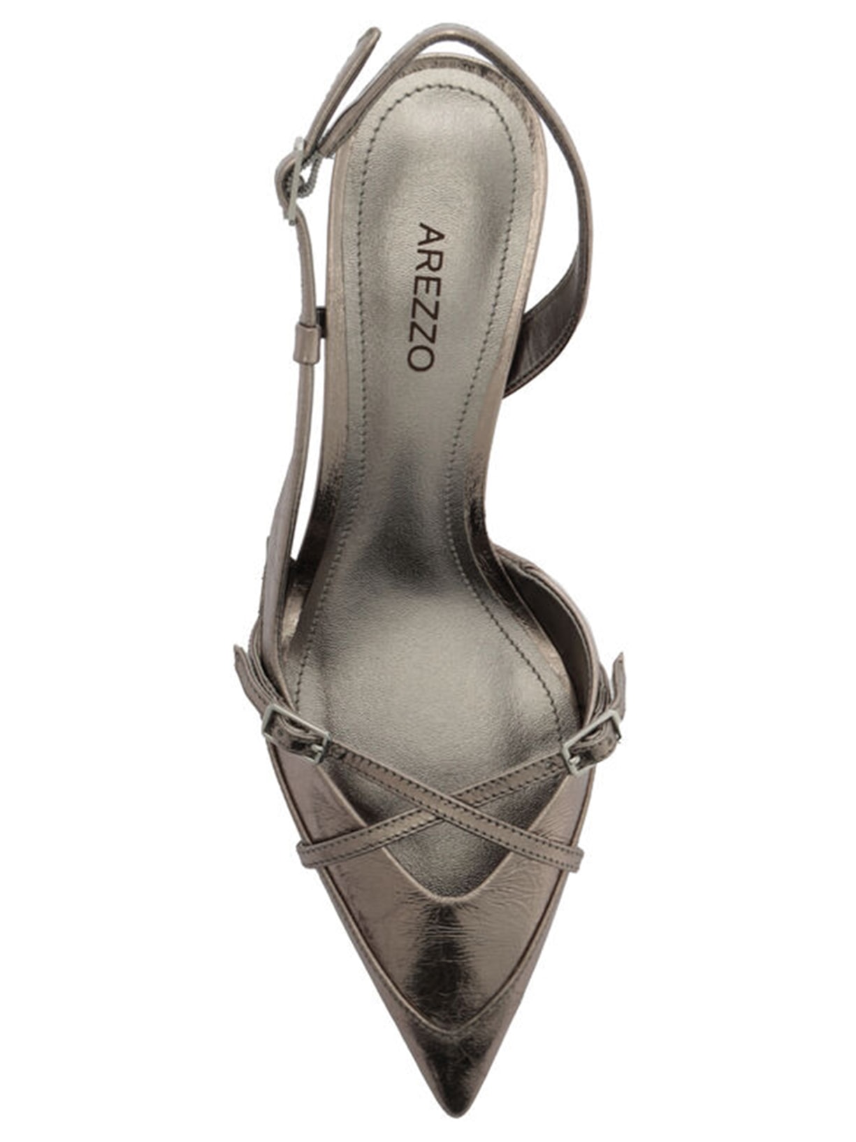 Slingback Sapato Prata Salto Baixo Scarpin Couro Salto Baixo New
