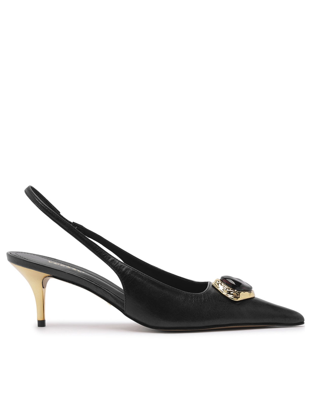 Scarpin Couro Salto Baixo Slingback - Preto
