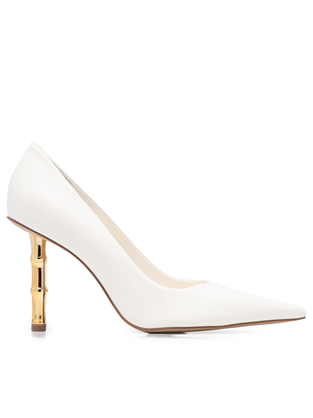 Scarpin Couro Salto Bamboo Metal - Off White