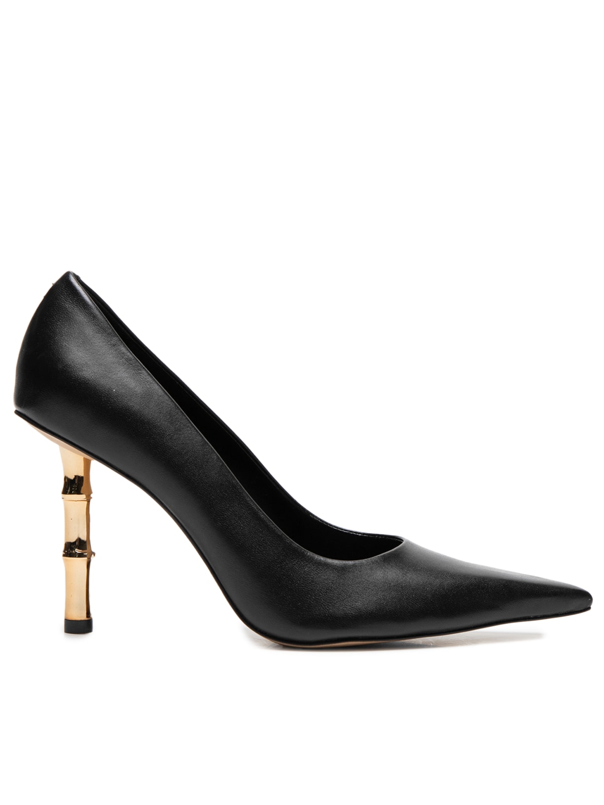 Scarpin Couro Salto Bamboo Metal - Preto