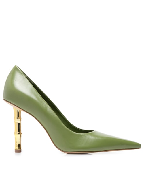 Scarpin Couro Salto Bamboo Metal - Verde